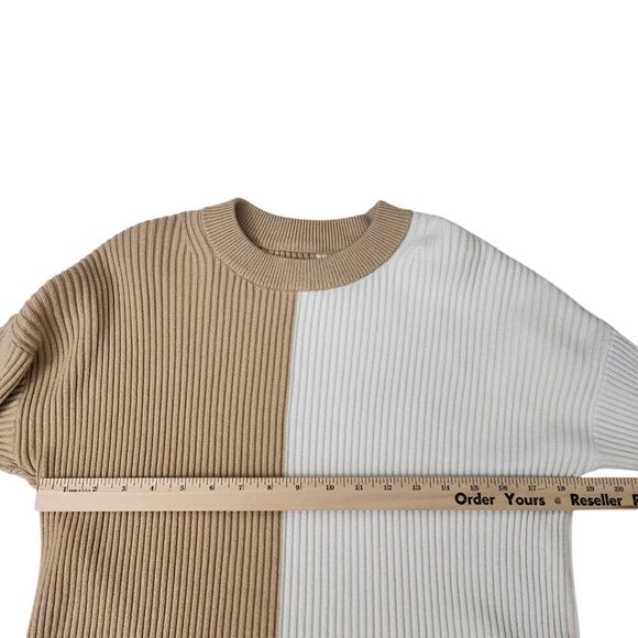 Abercrombie & Fitch Sweater‎ Womens Small Tan Luxeloft Colorblock Pullover Knit - Picture 5 of 6